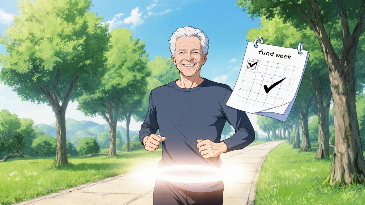 Person jogging confidently in a sunny park, symbolizing bladder relief after treatment.