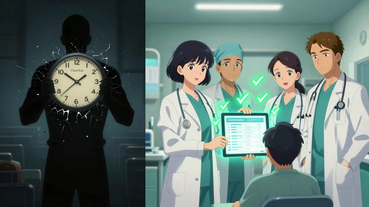 A shattered 5-year rule clock replaced by a collaborative medical team with positive data.