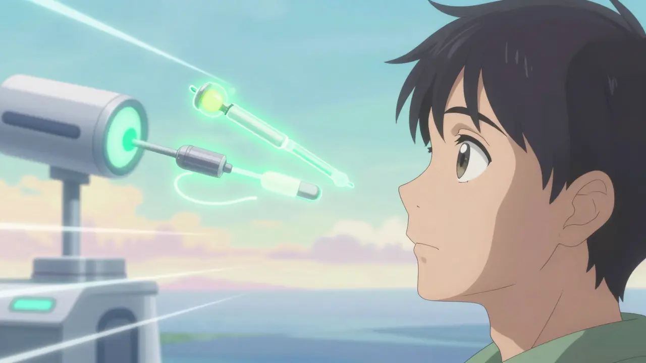 Anime concept art showing future non-invasive eye treatments