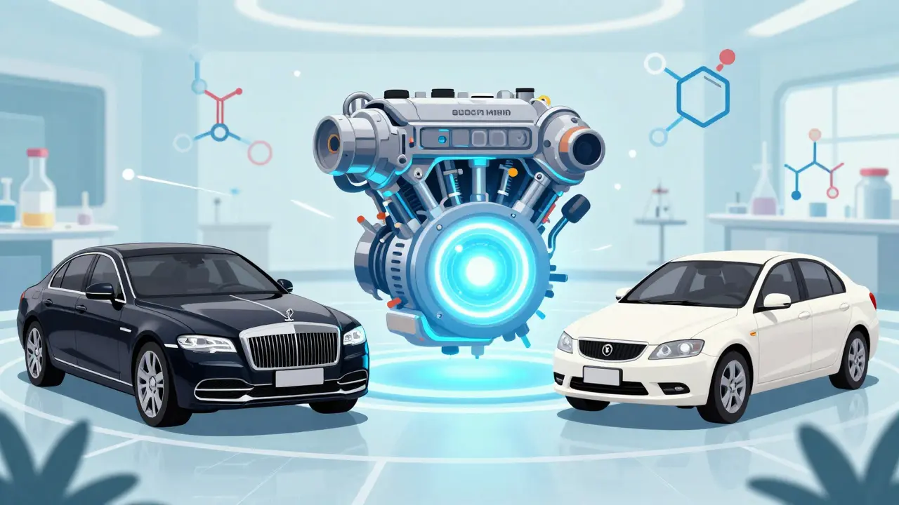 Anime illustration comparing brand and generic pills as cars with same engine.