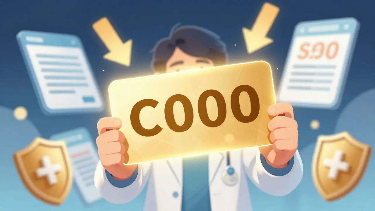 Anime style character holding glowing discount card with abstract savings symbols