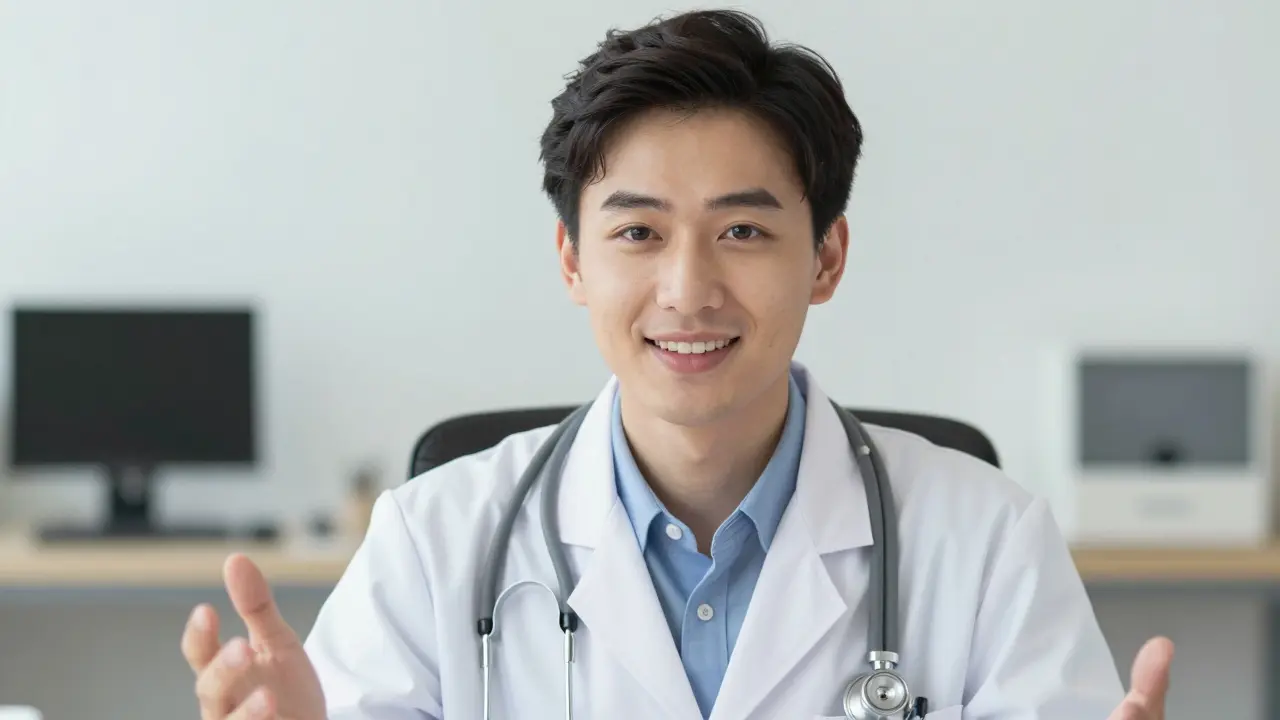 Friendly telehealth doctor smiling in professional setting
