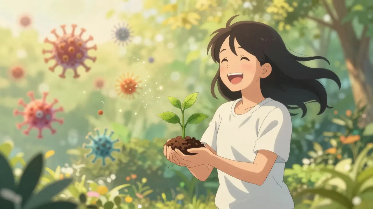 Happy anime patient standing in a sunny garden, symbolizing relief from misdiagnosed allergies.