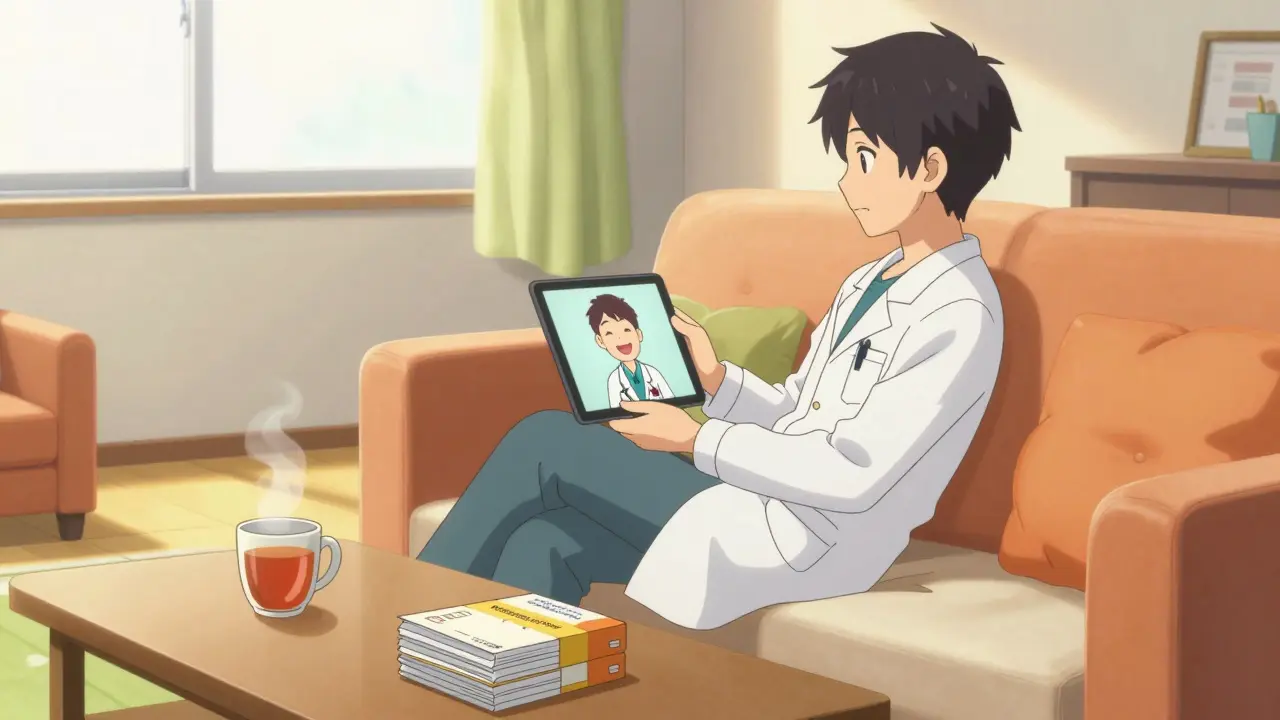 Relaxed patient having virtual doctor consultation at home