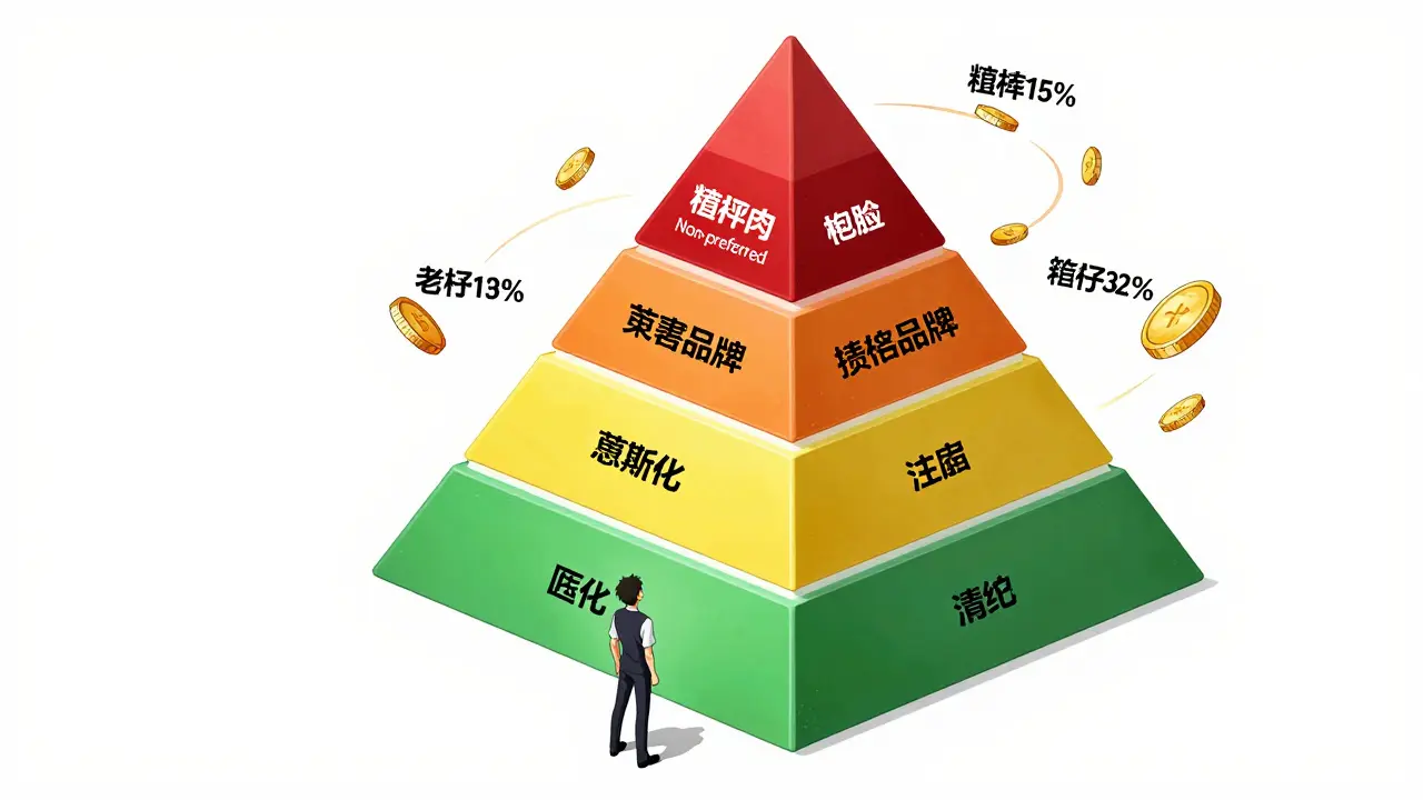 Anime illustration of drug insurance tiers pyramid