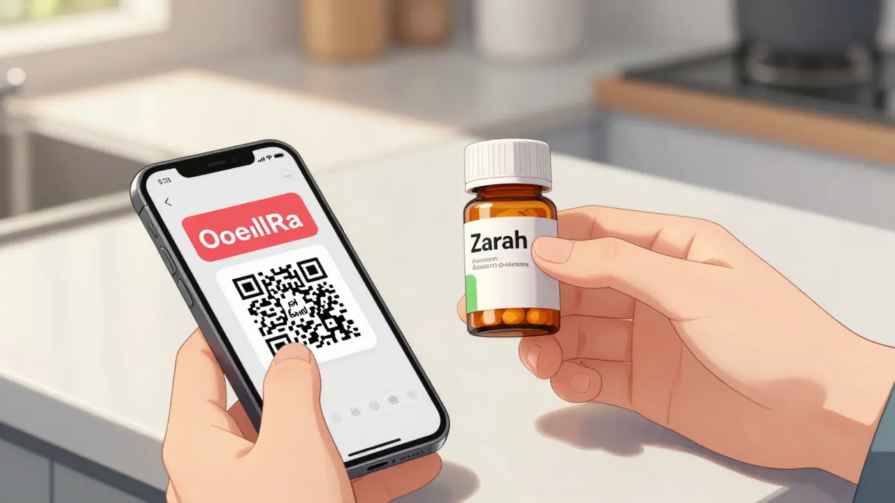 Detailed anime art showing a generic birth control bottle and a discount coupon on a phone, highlighting affordable access to medication.