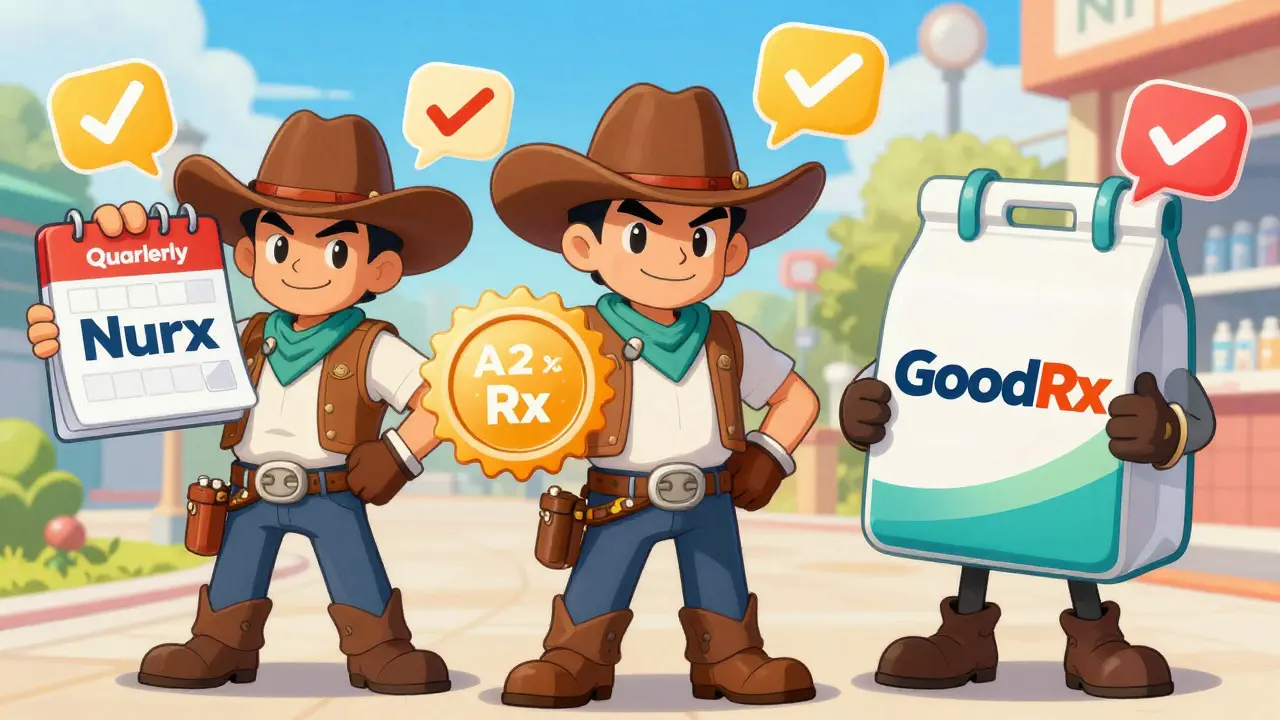 Vibrant Western-anime illustration comparing different birth control purchasing options through stylized character avatars and visual metaphors.