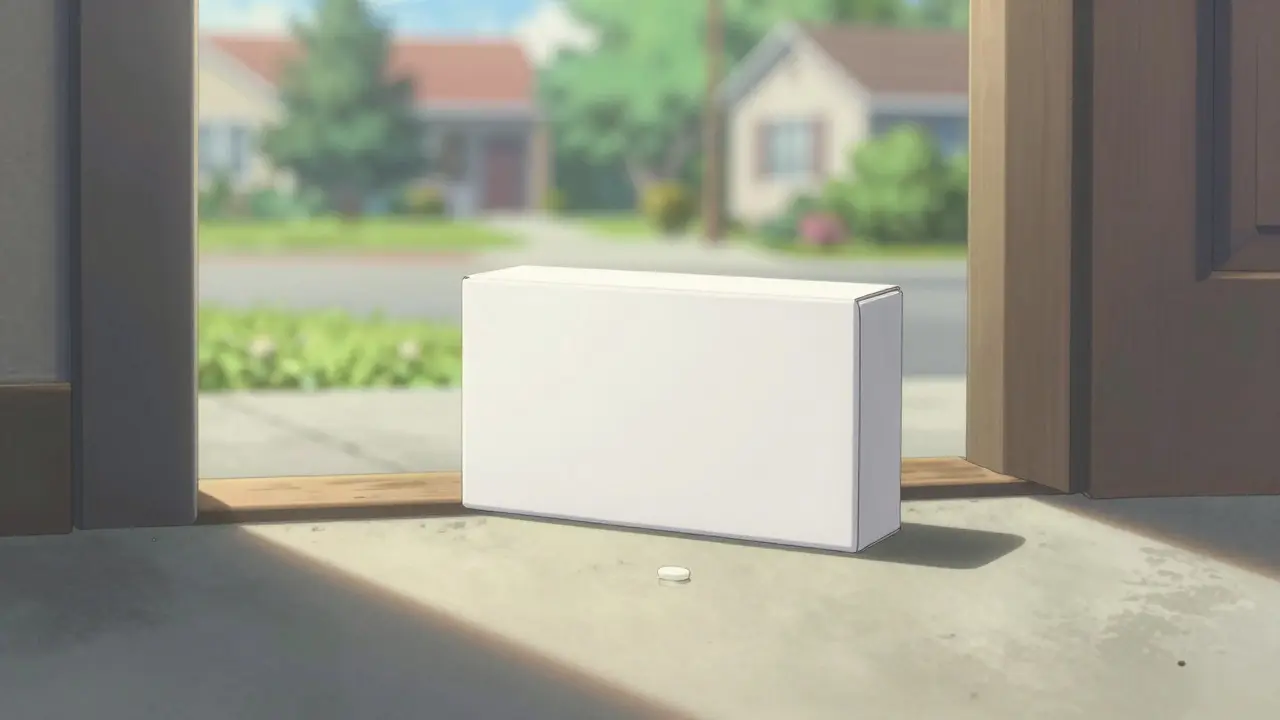 Anime style discreet medication package at doorstep